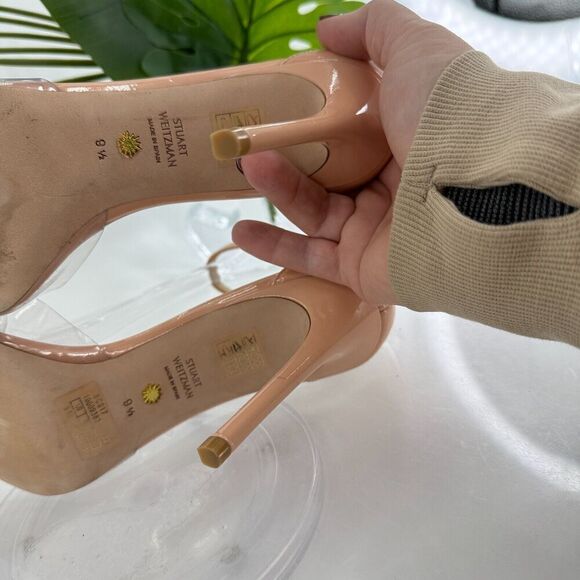 Stuart Weitzman Stuart PVC Pointed Toe Pump 9.5 Nude Patent Leather Stilleto - Picture 13 of 16